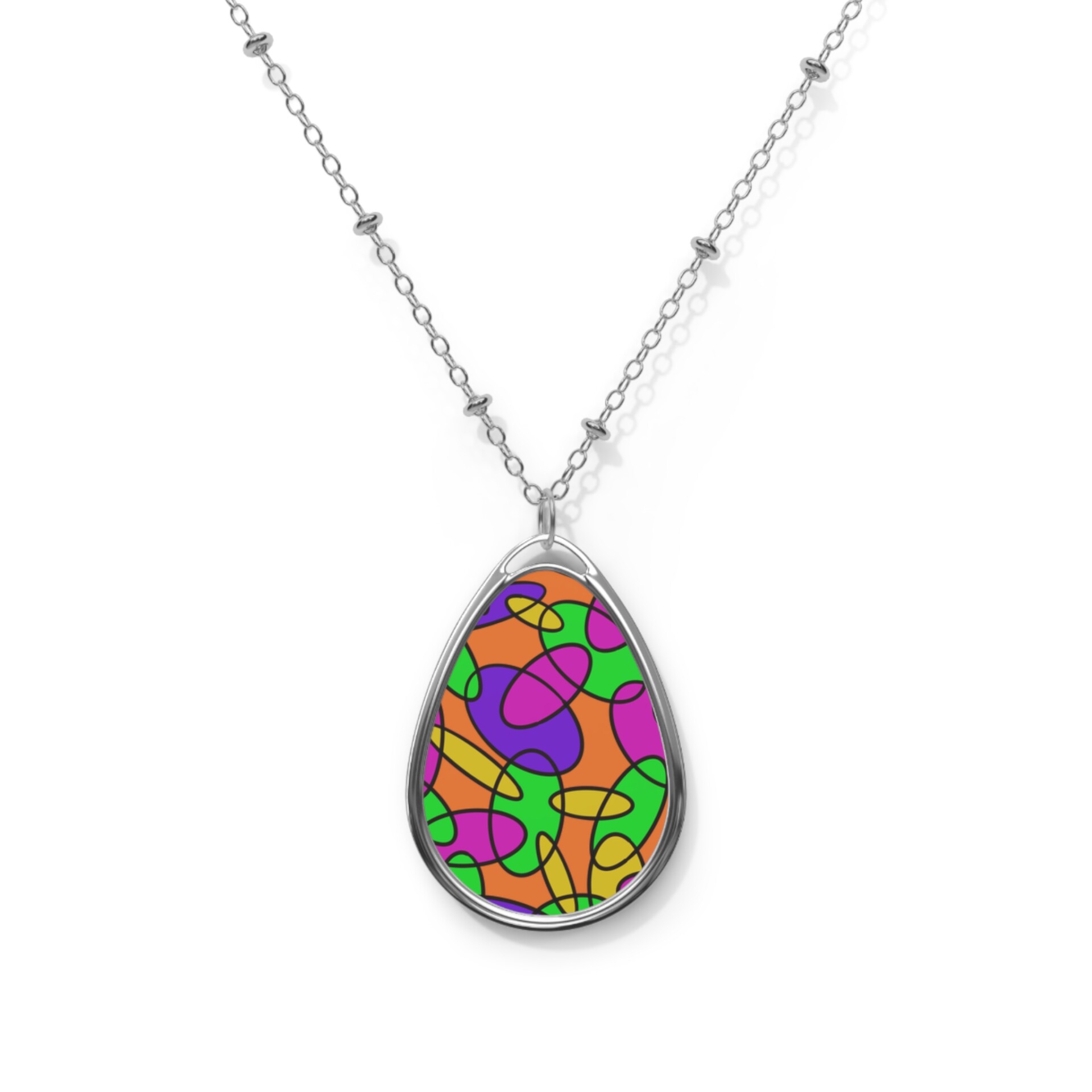 Lava Lamp Memory Oval Pendant Necklace. Custom printed. Zinc Alloy.