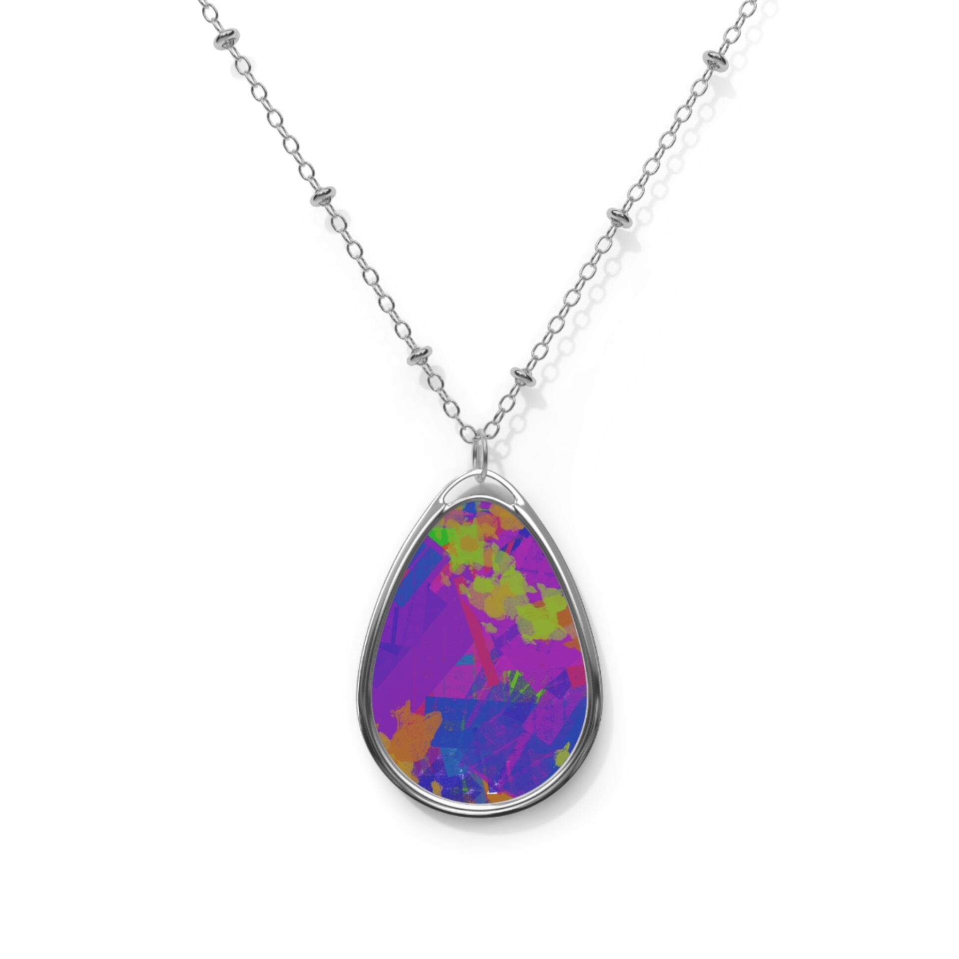 Kaleidoscope Dream Oval Pendant Necklace. Custom printed. Zinc Alloy.