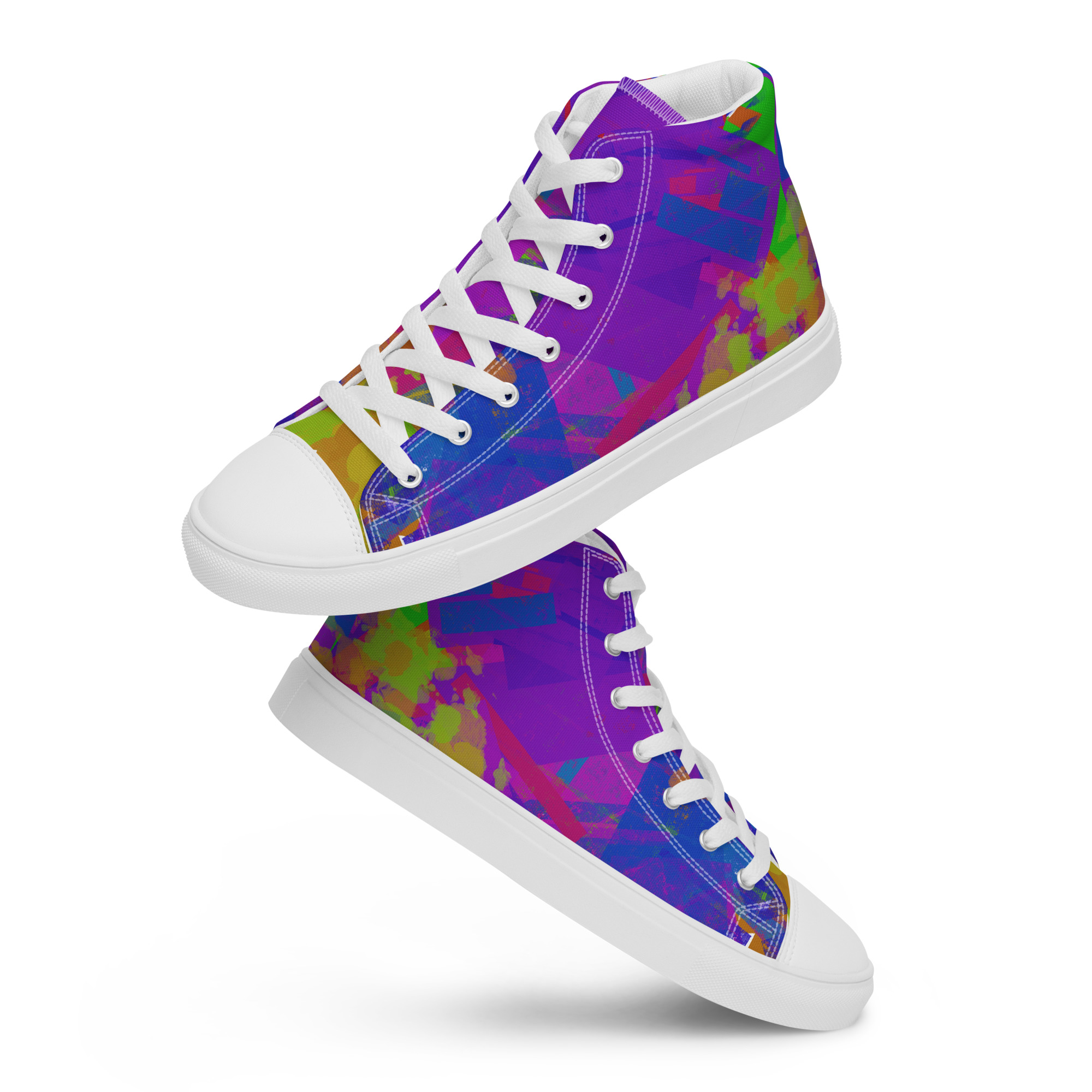 Collideascope Dream Women's High Top Canvas Shoes. These handmade, trendy shoes are custom printed with my own design. side View White Sole.